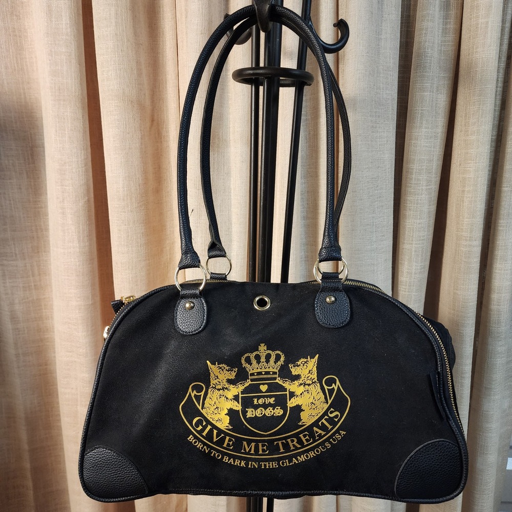 Juicy Couture Give Me Treats Dog Pet Carrier Black Gold Y2K Heart Mesh